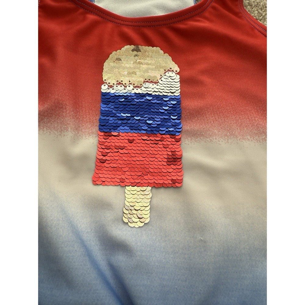 Cat &‎ Jack Girls Size 2T Racer Back Swim Tank Red White Blue Sequins Summer - Picture 2 of 4